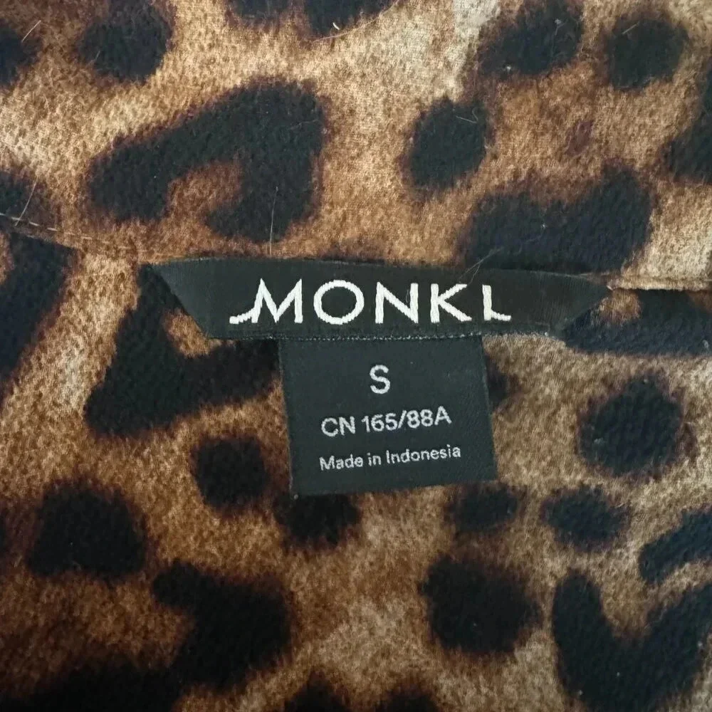 Monkl | Brown Leopard Print Button Down Shirt Cuff Sleeves - Size Small - Picture 3 of 3